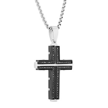 1/3CTW Diamond Stainless Steel Black Ion Plated Cross Pendant