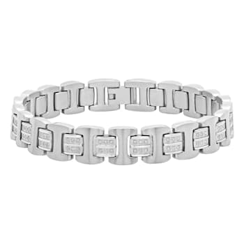 1CTW Diamond Stainless Steel Link Bracelet