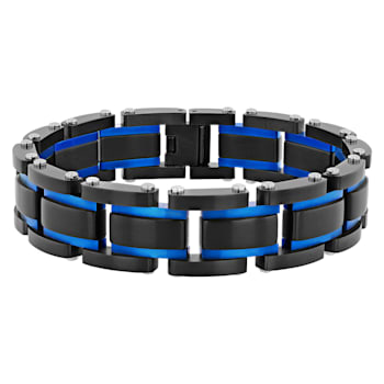 Men's Stainless Steel Black and Blue Bracelet