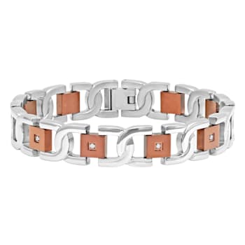 0.13CTW Diamond Two-Tone Stainless Steel Link Bracelet