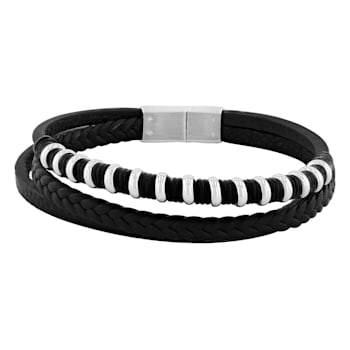 Stainless Steel Faux Leather Bracelet