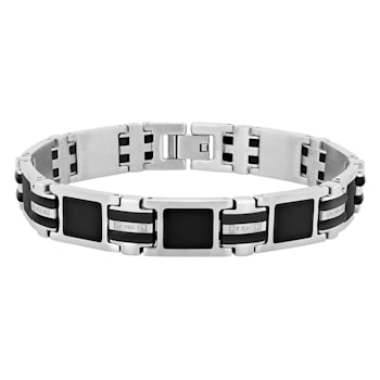1/10CTW Diamond Stainless Steel Link Bracelet