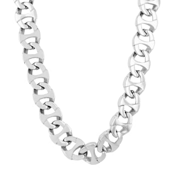 Stainless Steel Oval Mariner Chain Necklace and Bracelet Set.