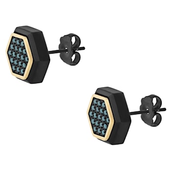 1/5CTW BLUE DIAMOND & BLACK IP STAINLESS STEEL EARRINGS