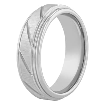 Tungsten Comfort™ White Tungsten 7MM Slant Groove Band