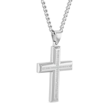 White Diamond Stainless Steel Cross With Chain .25ctw