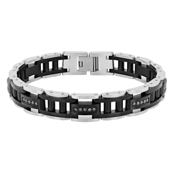 1/2CTW Black Diamond Two Tone Stainless Steel Link Bracelet