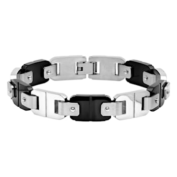 Stainless Steel Black & White Ion Plated Mariner Link Bracelet