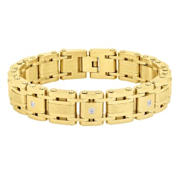 1/10CTW Diamond Stainless Steel Yellow Ion Plated Link Bracelet