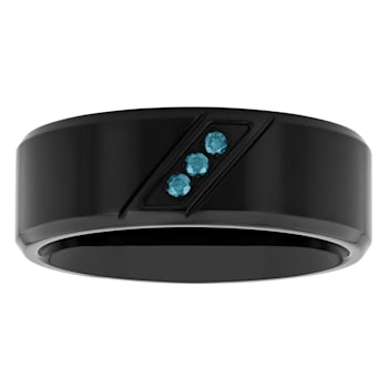 1/20CTW Blue Diamond Black Stainless Steel 8MM Beveled Edge Band