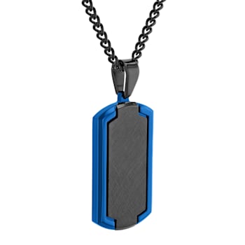 Stainless Steel Black & Blue Frozen Ion Plated Dog Tag Pendant