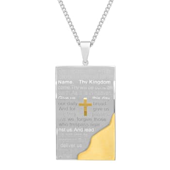 Two-Tone Stainless Steel The Lord's Prayer Tablet Dog Tag Pendant