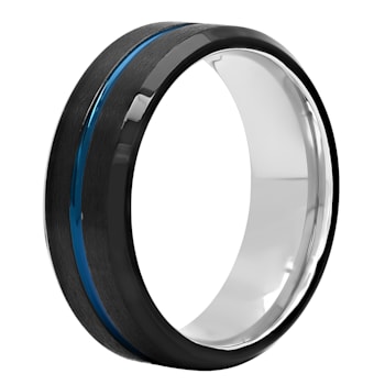 Stainless Steel Black and Blue Ion Plated 8mm Striped Band