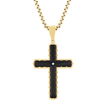 Diamond Accent Two-Tone Stainless Steel Cross Pendant & ID Bracelet Set