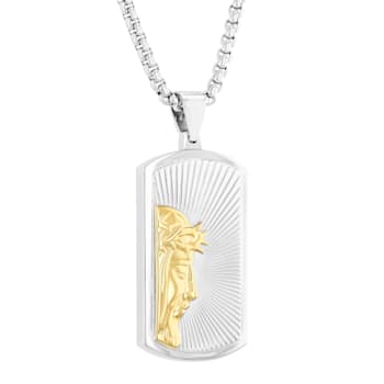 Two-Tone Stainless Steel Jesus Dog Tag Pendant