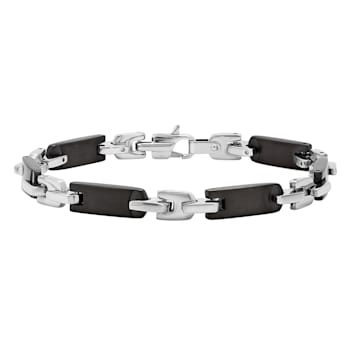 Stainless Steel Black & White Ion Plated Tag Bracelet