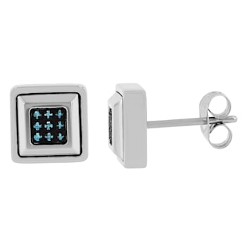 1/10CTW Blue Diamond Stainless Steel Stud Earrings