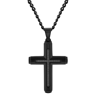 0.17CTW Black Diamond and Black IP Stainless Steel Cross