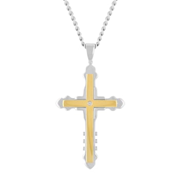 Diamond Accent Two-Tone Stainless Steel Cross Pendant