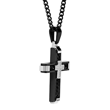 Diamond Accent Stainless Steel Black Ion Plated Cross Pendant