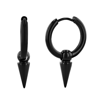 Stainless Steel Spike Dangle Huggie Hoop Earrings in Black
