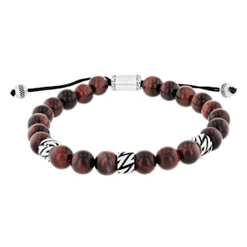 Red Tiger Eye and Stainless Steel Bolo Bracelet
