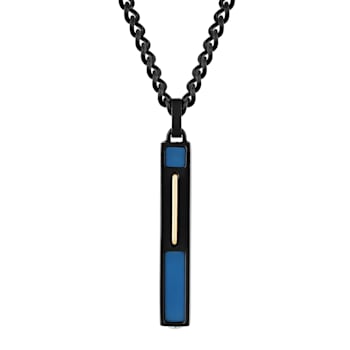 Black Stainless Steel Vertical Bar Pendant with Blue and Gold Tone Accents