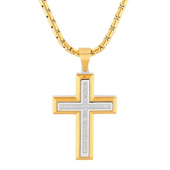 0.20CTW Yellow IP Stainless Steel Cross