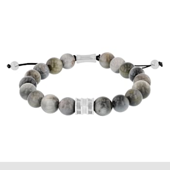 Grey Tiger Eye Bead & Stainless Steel Bolo Bracelet