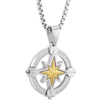1/4CTW Diamond Stainless Steel North Star Pendant