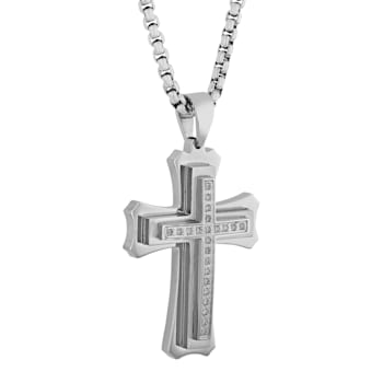 0.16CTW Diamond Stainless Steel Stacked Cross Pendant