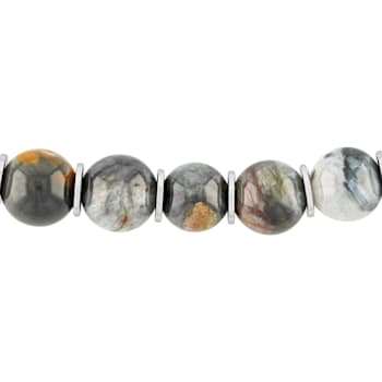 Grey Tiger Eye Bead & Stainless Steel Bolo Bracelet