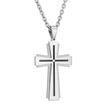 1/20CTW Diamond Stainless Steel Cross Pendant