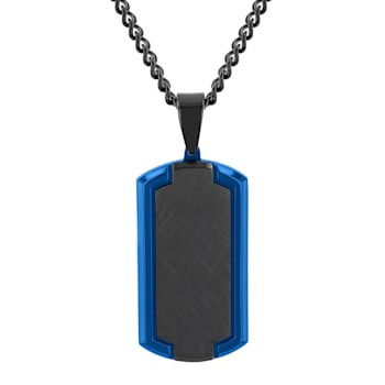 Stainless Steel Black & Blue Frozen Ion Plated Dog Tag Pendant