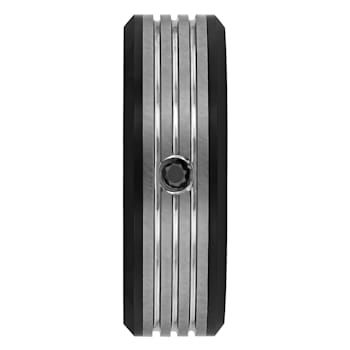 Tungsten Comfort™ .05CTW Diamond Tungsten 8MM Black Ion Plated Striped Band