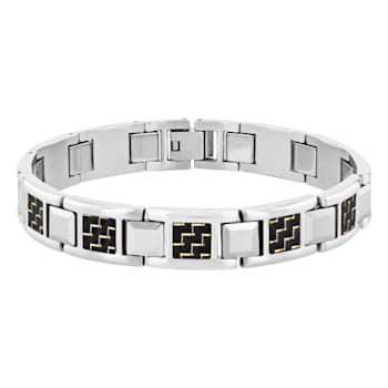 Stainless Steel & Tungsten Zigzag Carbon Fiber Link Bracelet