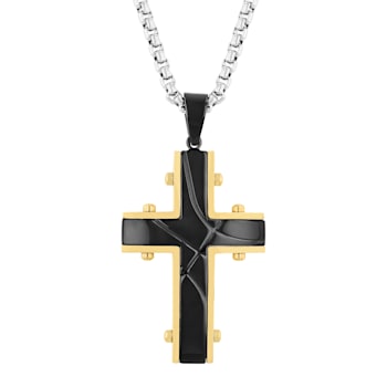 Two-tone Stainless Steel Rivet Cross Pendant