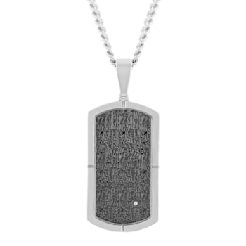 Diamond Accent Stainless Steel Textured Dog Tag Pendant