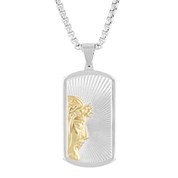 Two-Tone Stainless Steel Jesus Dog Tag Pendant