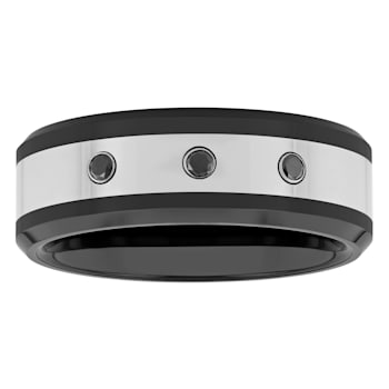 1/10CTW Black Diamond Black Tungsten and Ceramic 8MM Beveled Edge Band