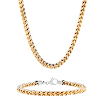 Gold-Tone Stainless Steel 5MM Franco Link Chain Necklace & Bracelet Set