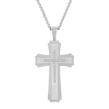 1/4CTW Diamond Stainless Steel Cross Pendant