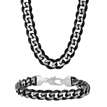 Two-Tone Stainless Steel Curb Link Chain Necklace & Bracelet Set