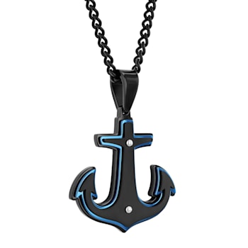 Stainless Steel Anchor Pendant with Black and Blue Finish