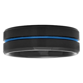 Tungsten Comfort™ Tungsten 8MM Black with Blue Ion Plated Grooved Band