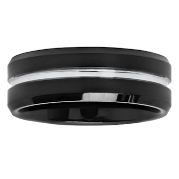 Tungsten Comfort™ Tungsten 8MM Black with White Ion Plated Grooved Band