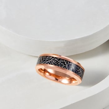 Tantalum Rose Ion Plated Raw Iron Carbon Fiber Inlay Band