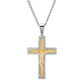 Stainless Steel with Yellow IP Crucifix