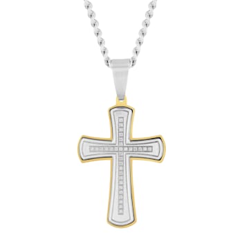 0.15CTW Diamond Two-Tone Stainless Steel Cross Pendant