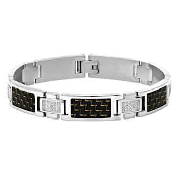 3/8CTW Diamond Stainless Steel Carbon Fiber Link Bracelet